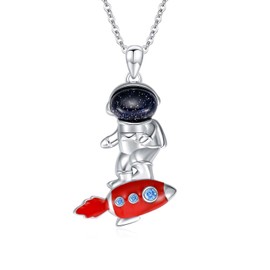 LWQQWL Rocket Necklace for Men Women 925 Sterling Silver Rocket Astronaut Pendant Necklace Space Theme Jewelry Gifts