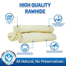 PET MAGASIN Rawhide Large Thick Rolls 9 to 10 inches Long-Lasting Chew Treat Toy for Medium and Large Dogs, Made in Registered Facility