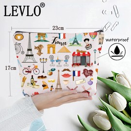 LEVLO Francia - Bolsa de viaje con temática francesa, regalo de recuerdo francés, Francia, Bolsa de cosméticos
