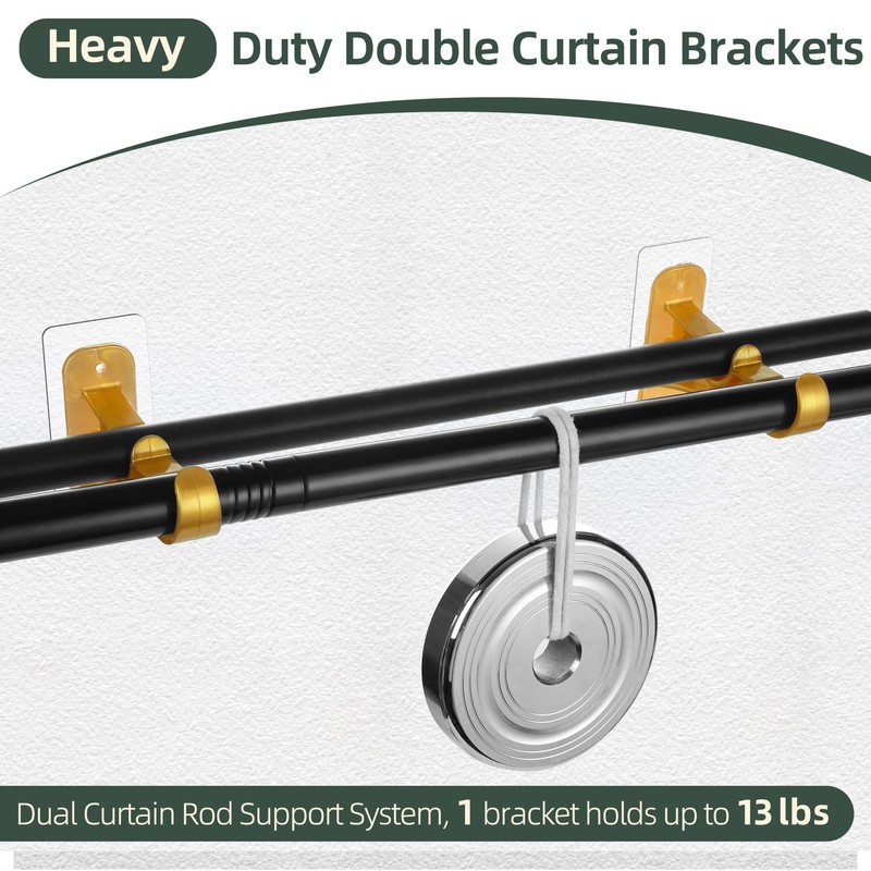 6-Pack No Drill Double Curtain Rod Bracket, Adhesive No Drilling