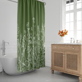 Emvency Floral Sage Green Shower Curtain Border White Herbs and Wild Flowers Botanical Vintage Engraving Light Waterproof Polyester Fabric 72 x 72 Inches Set with Hooks