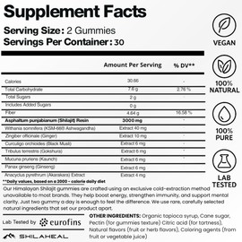 Shilajit Natural Himalayan Shilajit Gummies for Men & Women, High Fulvic Acid, Energy & Stamina, Immune Support, 85+ Trace Minerals, Lab Tested Organic Shilajit Gummies, 100% Organic, 60 Gummies