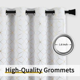 Beauoop 100% Blackout Curtains 84 Inches Long for Bedroom Living Room Moroccan Gold Patterned Drapes Thermal Insulated Grommet Top Window Treatment Panels Set of 2, White/Gold