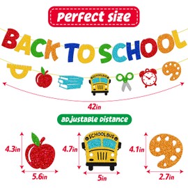 Back to School Banner Welcome to School Party Decorations for Teacher Apple Ruler School Bus Scissors Alarm Clock Drawing Board Sign First Day of School Party Supplies