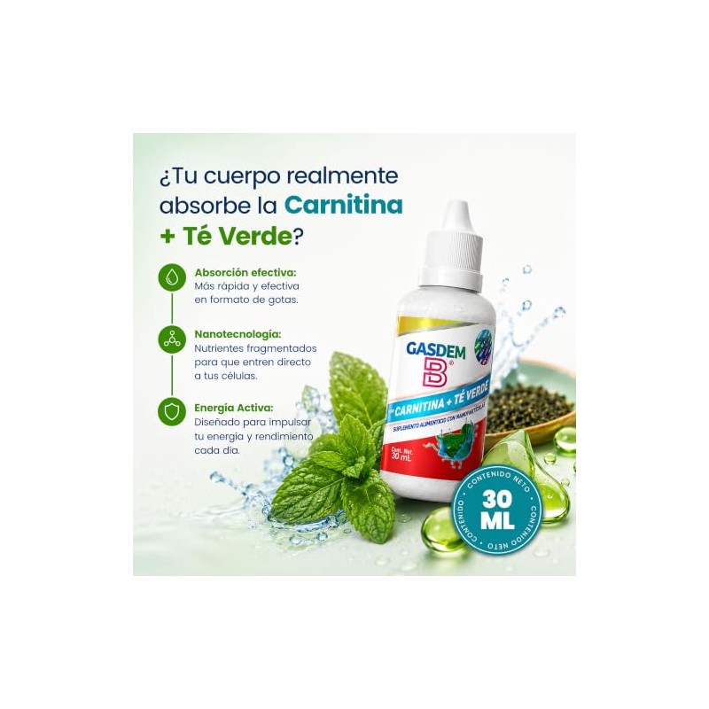 Suplemento Base Carnitina + Té Verde Nanoparticulado 30 Ml Gotero