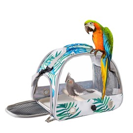 Turchongeco Small Bird Carrier Cage with Standing Perch & Tray Portable & Breathable Pet Travle Transport Carry Bag with Shoulder Strap for Vet Visit & Outdoor Walking (Printed)