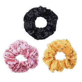 Shiny Sparkly Glitter Hair Scrunchies for Women Girls Elastic Sequin Hairbands for Thick Thin Hair 80s 90s Hairband for Women Girls Big Ponytail Holder for Party Club Sequin Hair Band 3pcs