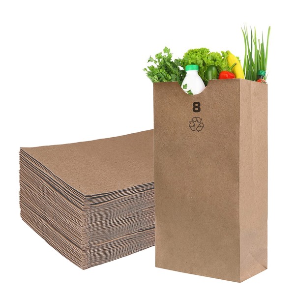 EcoQuality 500 Brown Kraft Paper Bag (8 lb) Small - Paper Lunch Bags, Small Snacks, Gift Bags, Grocery, Merchandise, Party Bags (6 1/8 x 4 1/8 x 12 7/16 in.) (8 Pound Capacity)