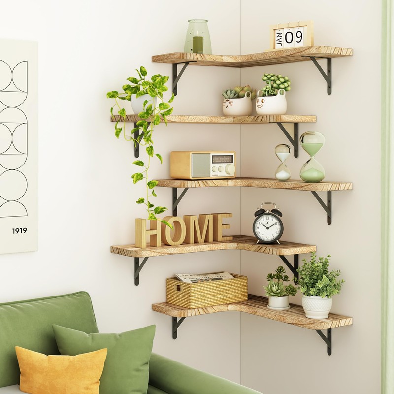 Fixwal Floating Shelves for Wall, Rustic Wood Wall Mounted Corner