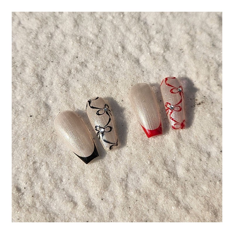 Ribbon handmade nail tips - Ballerina S / 리본 수제네일팁