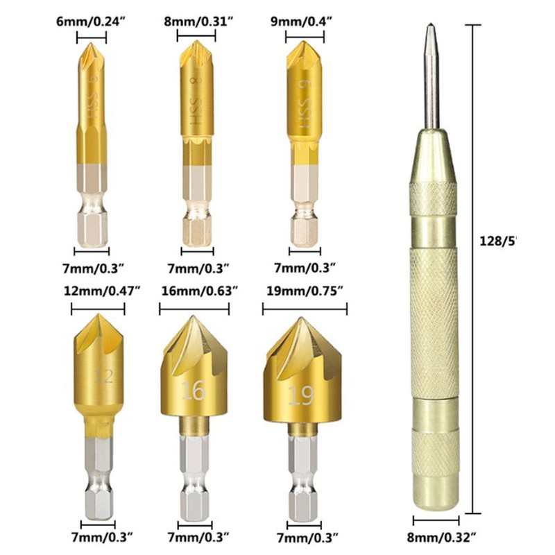 23PCS Hole Drilling Bit Set Stainless Steel Brass 1/4in Hex
