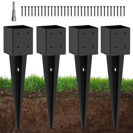 4 Pack 4x4 Fence Post Anchor Ground Spike – Heavy Duty 24" Metal Post Base (Fit 3.6"x3.6") Black Powder-Coated for Mailbox, Deck, Fence, Railing