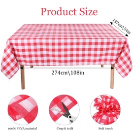 Eastrise Plastic Tablecloths 137x274cm,Disposable Checkered Rectangle Tablecloth,Waterproof and Spillproof Table Covers for Party Supplies(2 Pack/Red)