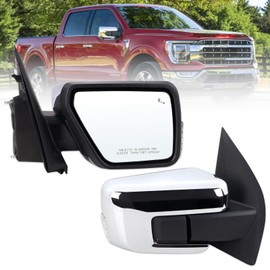 Lqito Right Passenger Side Door Mirror Compatible With 2021-2025 Ford F150 With Manual Folding Heated Blind Spot Turn Signal Light Puddle Light Temperature Sensors Chrome Replace#ML3Z17682SA(13Pins)