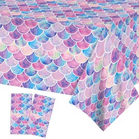 POPOYU 2Pcs Mermaid Party Table Cloth,130x220cm Mermaid Girls Party Table Covers,Plastic Mermaid Tablecovers Mermaid Tableware Decorations for Kids Girls Under The Sea Party Supplies