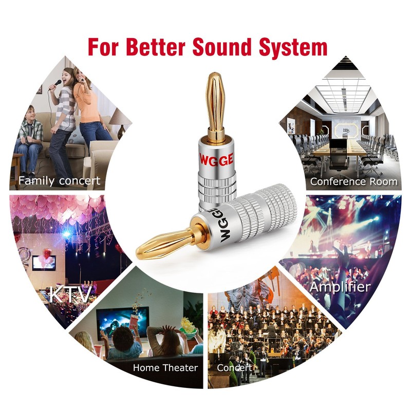 WGGE WG-009 Banana Plugs Audio Jack Connector, 24k Gold Dual