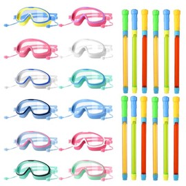 24-Pack Super Water Blaster Set: Includes 16.5'' Multicolor Water Blasters and Swimming Goggles. Perfect for Pool, Backyard, and Beach Water Games