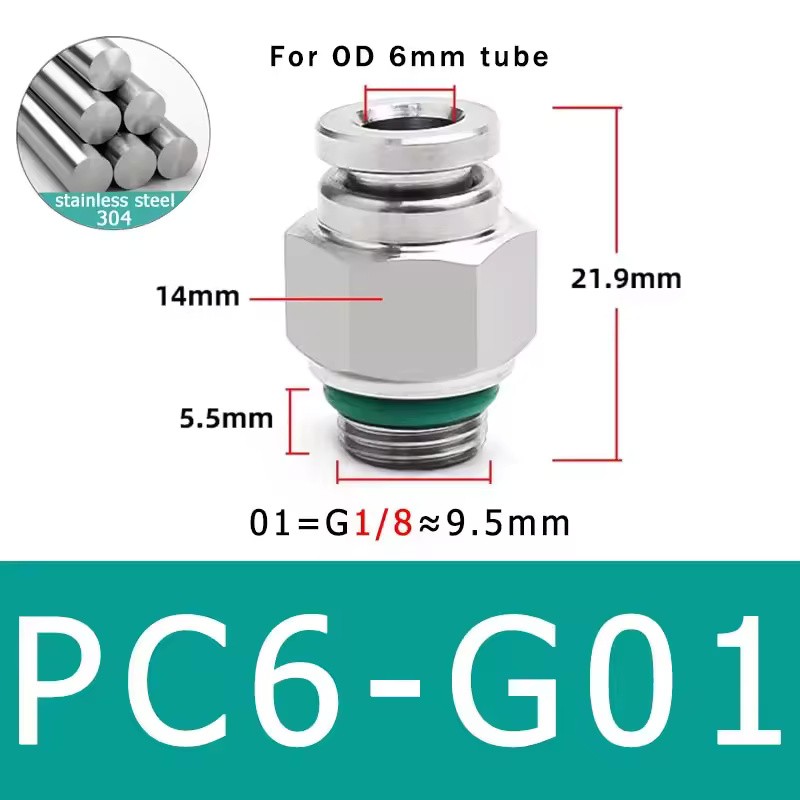 10-Pack PC4-M5 304 Stainless Steel Pneumatic Quick Connect Fittings