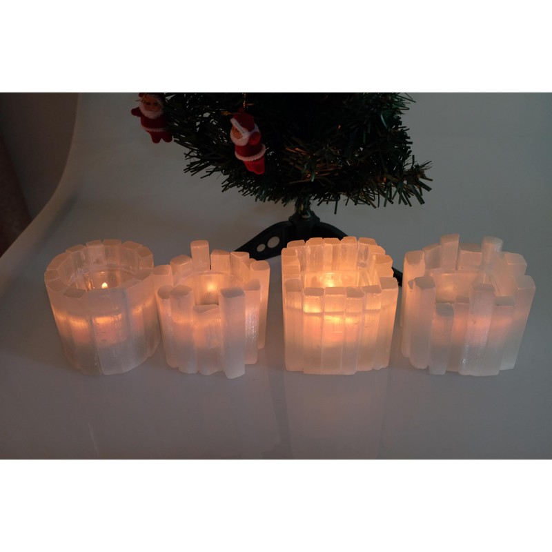 Selenite Candle Holder - Healing Crystal Tealight Holder for Meditation