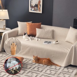 Foreate Waterproof Sofa Covers for Cats Non-Slip Dog Couch Cover Blanket Anti-Scratch Slipcover for Pets Leak Proof Couch Cover Furniture Protector for 3-4 Cushion Washable (Beige, 82"x102")