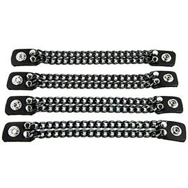 Double Black Chain Bikers Vest Extender for Mc Jacket Real Leather Snaps (8 Inch Long)