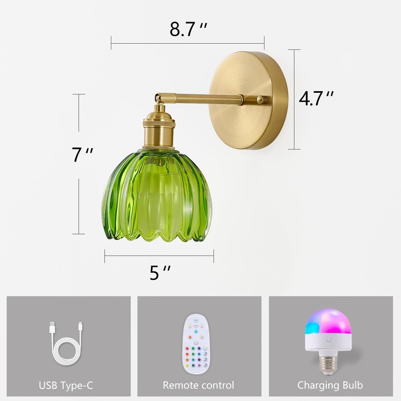 Ruibutrade Vintage Battery Operated Wall Sconces with Remote, 180 Degree