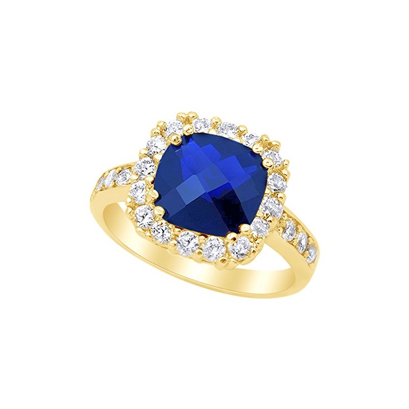 AFFY Simulated Blue Sapphire & Cubic Zirconia Engagement Ring in