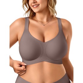 Vertvie Bras for Women No Underwire Wireless Support Bra Underarm-Smoothing Seamless Push Up Full Coverage T-Shirt Sports Bra(Grey,XX-Large)