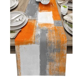 Orange Farmhouse Table Runner 120 Inches Dresser Table Scarves Burnt Grey Retro Vintage Abstract Non-Slip Runners for Dining Table Colorful Oil Painting Artwork Dinner Runners Parties Home Decor