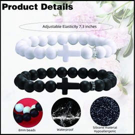 Stocking Stuffers for Men Boys Cross Bracelet Christian Gifts for Men,Silicone Cross Bracelet for Men Women,Cross Bracelet Protection Bracelet Christian Baptism Christmas Gifts(Black and White)