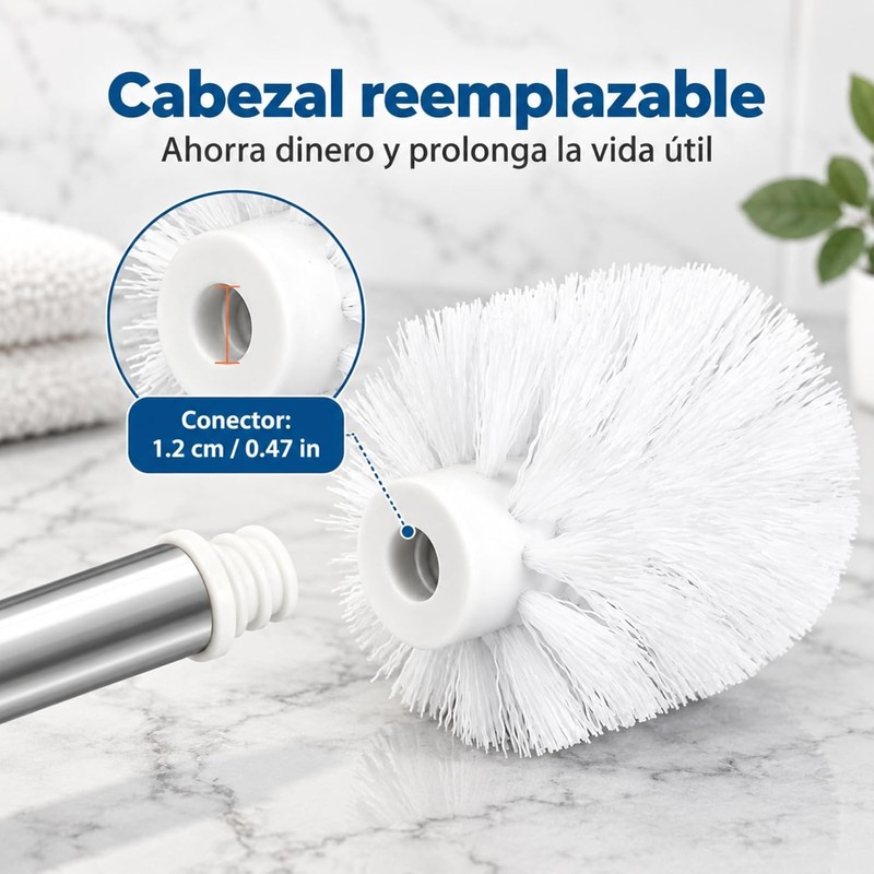 Cepillo de Inodoro 360° Acero Inoxidable con Mango Largo –