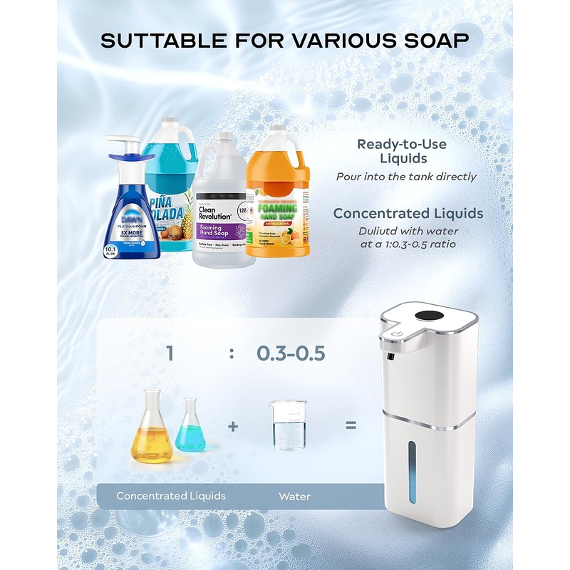 MTYGK Automatic Soap Dispenser Touchless, 6-Level Adjustable,13.5oz/400ml Rechargeabled Wall Mounted