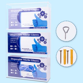 Wall-Mounted Acrylic Glove Box Dispenser Holder,3 Cartons Capacity,Glove & Facial Tissue Wire Rack for Kitchen,Healthcare,Hospital,Workshop,Office,Etc(10.2”x3.8”x16.1”)