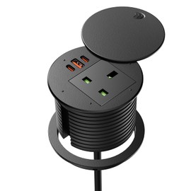 Ohuo Desk Grommet Power Socket USB C PD 35W, Recessed Power Strip 80 mm with Cover, 2 USB-C and 18W USB-A, Black