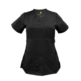 Soft Premium Mock Wrap Professional Work-Wear Women Top and Pant Set (Black, Medium)