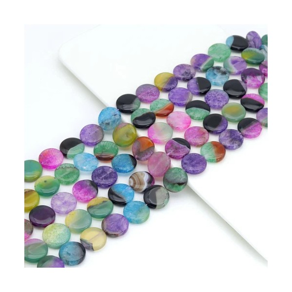 18mm Mixed Color Fire Agate Flat Coin Beads, Sku#U2141