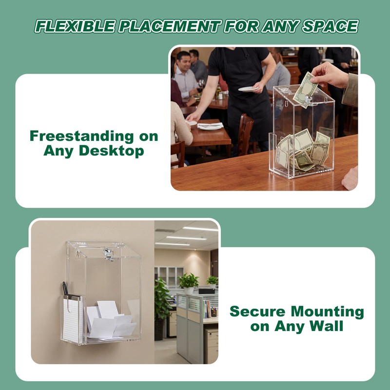 Juexica Acrylic Suggestion Box with Lock Clear Donation Box with