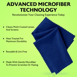 Purity Microfiber Lens Cleaning Cloth - Machine Washable, Lint-Free Microfiber Cloth- Cleans Eyeglasses, Screens, Lenses, Phones and Other Delicate Surfaces - Made in USA - 6 Pack, Dark Blue