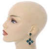 Vintage Inspired Emerald Green/Clear Flower Drop Earrings In Antique Gold