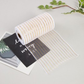 JStnana 3 Rolls White Deco Mesh Ribbon, 6 Inch x 30FT Per Roll Metallic Gold Foil Burlap Deco Mesh Fabric for Christmas Tree Valentines Day Easter Wedding Wreath Swags Bow Making DIY Craft