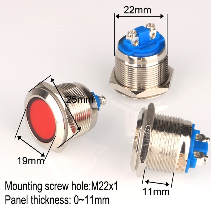 GUUZI 5pcs 12V-24V 22mm LED Metal Indicator Light Waterproof Signal
