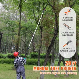 Vevor Lightweight Aluminum Manual Pole Saw 4.9-20 ft Extendable Tree Pruner with Sharp Steel Blade for High Branches Trimmingblade length: 4.9-20ft, pruning tool type: Pruning Knives