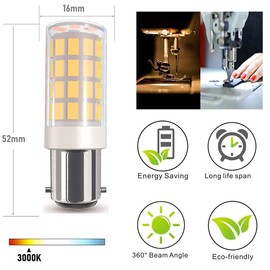 VOKWAK BA15D LED Bulb 15T7DC Base Sewing Machine Light Bulbs Double Contact Bayonet Base 120Volt for Kenmore, featherweigh,Singer,Brother,Antique,4W(40W Halogen Equivalent) 4-Pack(Warm White 3000K)