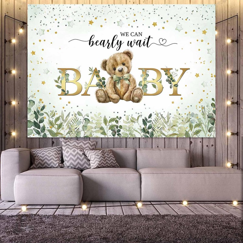Joliaco Green Bear Baby Shower Backdrop We Can Bearly Wait