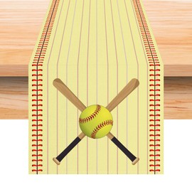 Jiudungs Linen Softball Table Runner 72 Inches Long Softball Tablecloth Softball Party Favors Sports Themed Birthday Party Baby Shower Decorations and Supplies