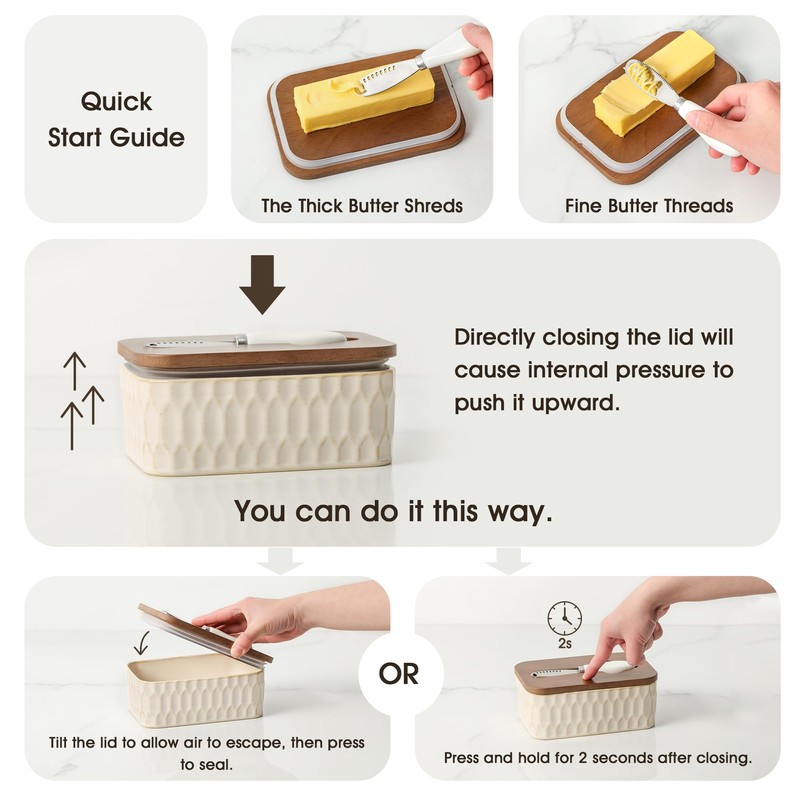 Butter Dish with Lid, Ceramic Butter Dish for Countertop, Airtight