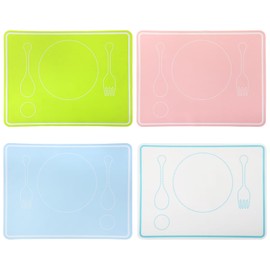 4PCS Montessori Kids Placemat，16 x 12in Kids Silicone Mats for Dining Table，Non Slip Baby Silicone Placemats for Toddlers Baby Eating Mat
