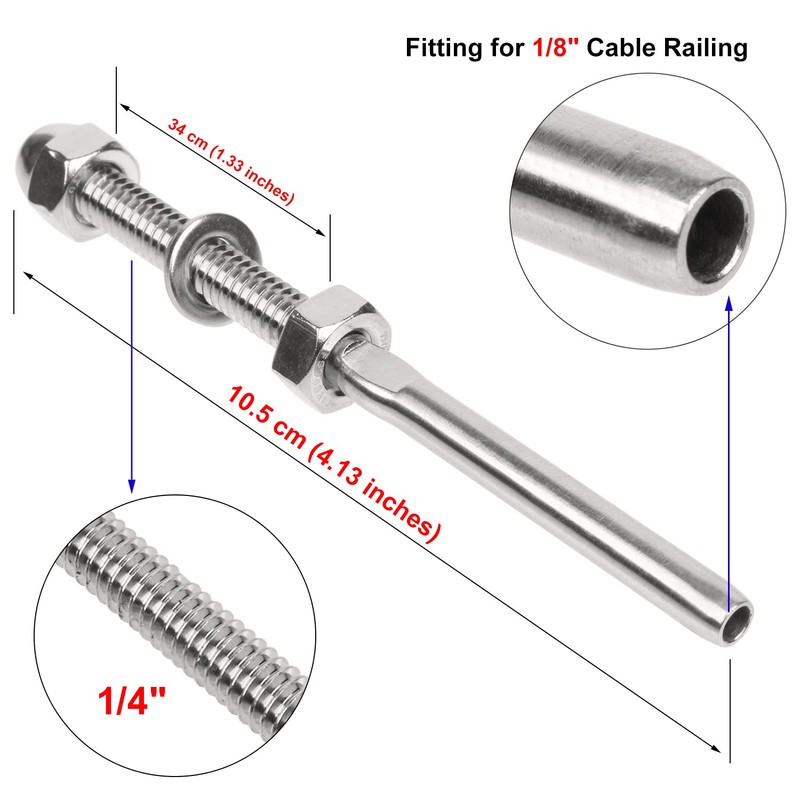 BLIKA 100 Pack 1/8" Cable Railing Swage Threaded Stud Tension