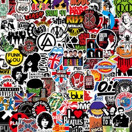 EXIN DEHCEN Pack of 204 Punk Rock Band Stickers, Skateboard Stickers, Metal Sticker Set, Waterproof Vinyl Guitar Classic Rock Stickers, Sticker Bomb for Laptop, Scrapbook, Car, Motorcycles,