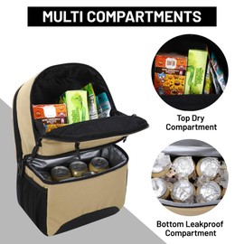 MIER Cooler Backpack Insulated Small Lunch Backpack, Dual Compartment Lunchbox Back Pack with Laptop Compartment for Men Women Work Picnics Beach, 2 in 1, Khaki